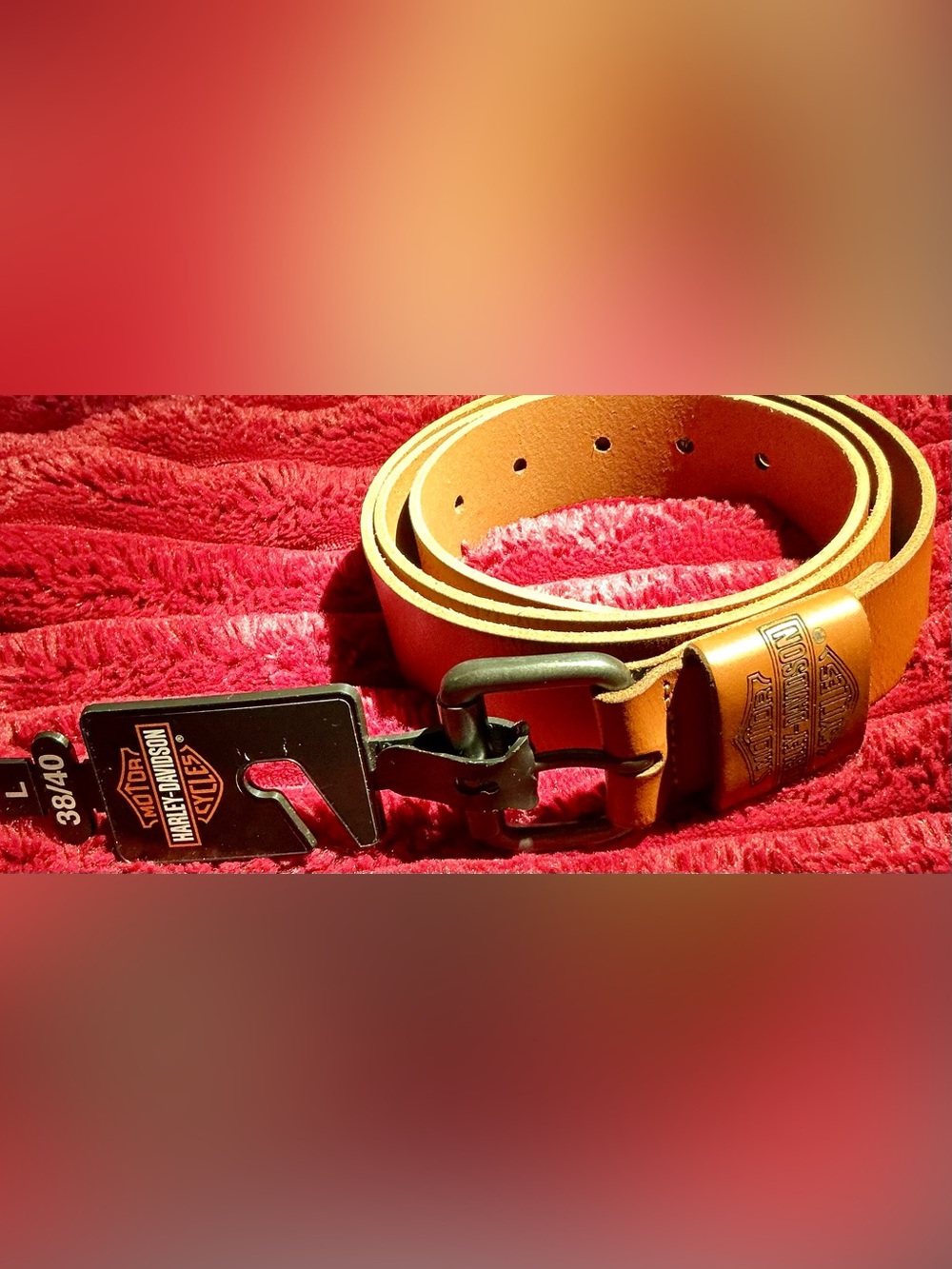 Harley-Davidson Brown Leather Belt with Branded Dark Metal Buckle